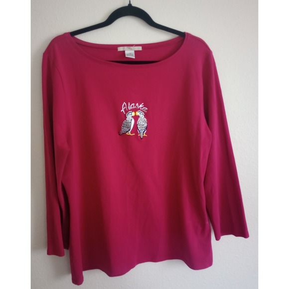 Tops - Cruise Wear & Co Tee Rhinestone Alaska Puffins Embellished Fuschia Pink Size XXL